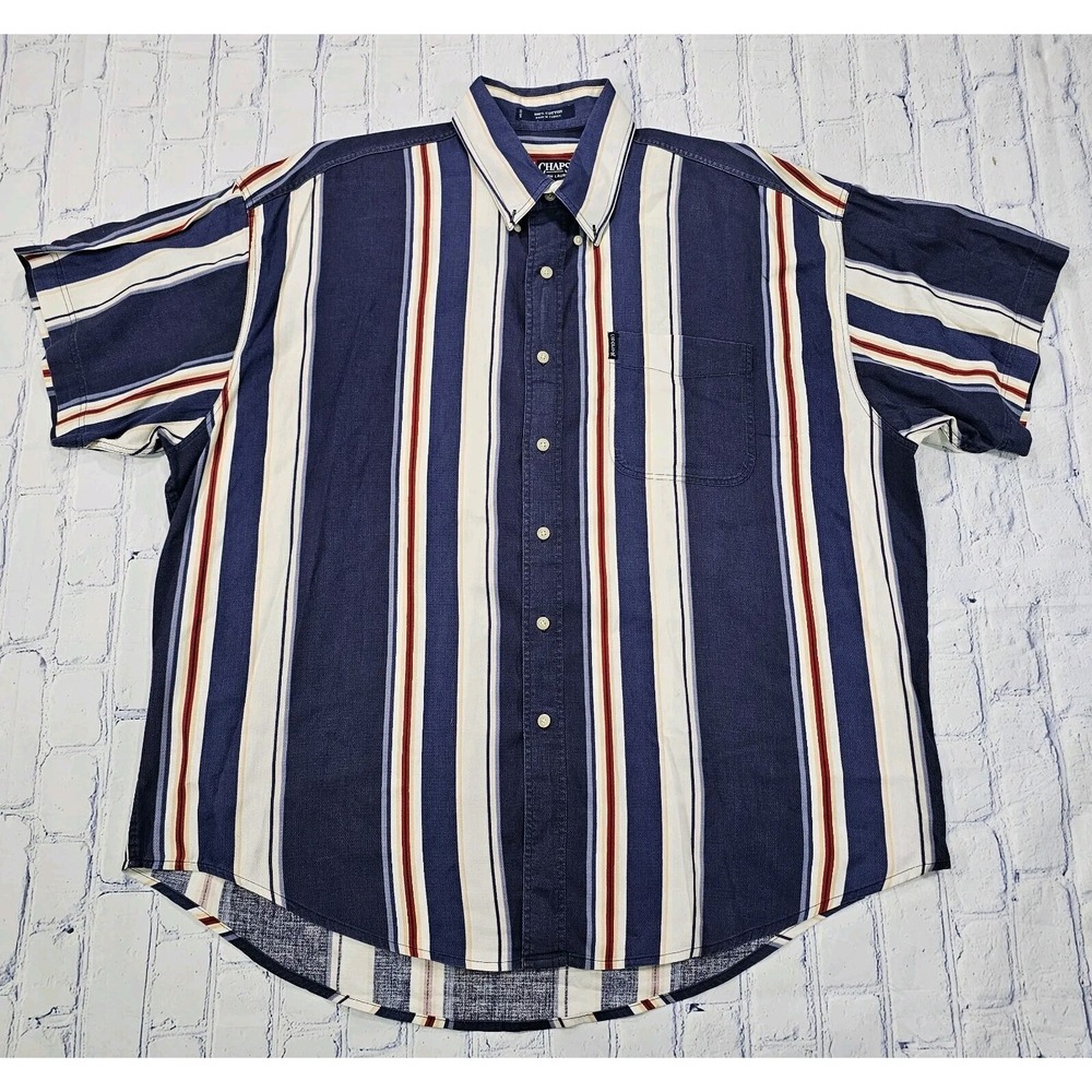 Vintage Chaps Ralph Lauren Button Up Color Block Shirt Short Sleeve 90s MENS XL